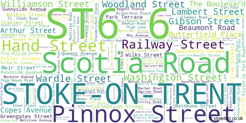 A word cloud for the ST6 6 postcode